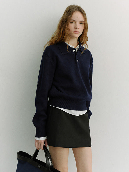 Dunst Unisex Cashmere Collared Sweater Navy