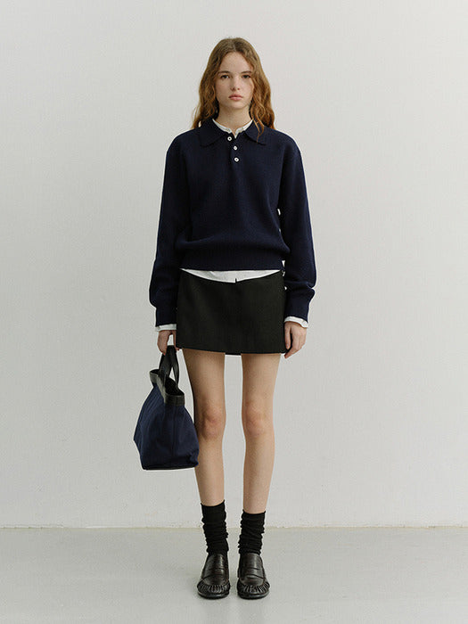 Dunst Unisex Cashmere Collared Sweater Navy