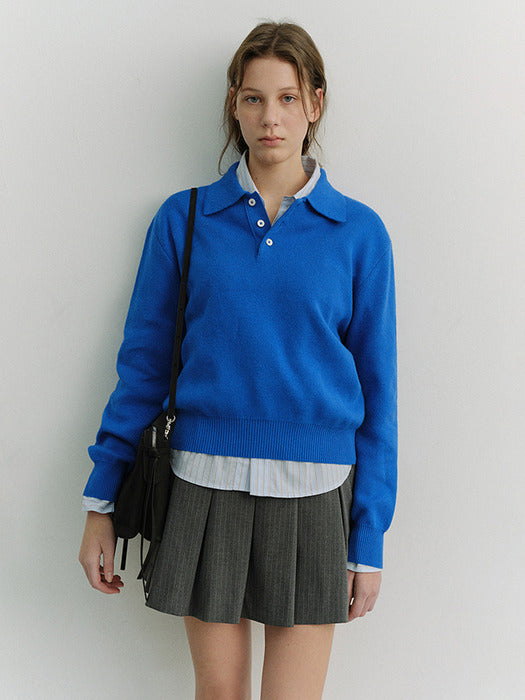 Dunst Unisex Cashmere Collared Sweater Blue