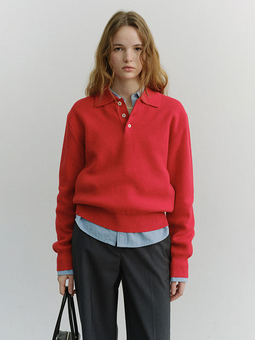 [dunst] UNISEX CASHMERE COLLARED SWEATER RED_UDSW6A104R2