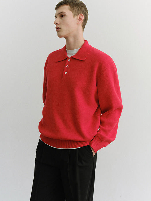 [dunst] UNISEX CASHMERE COLLARED SWEATER RED_UDSW6A104R2