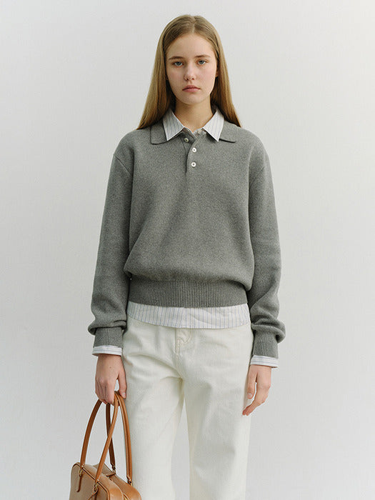Dunst Unisex Cashmere Collared Sweater Melange Grey