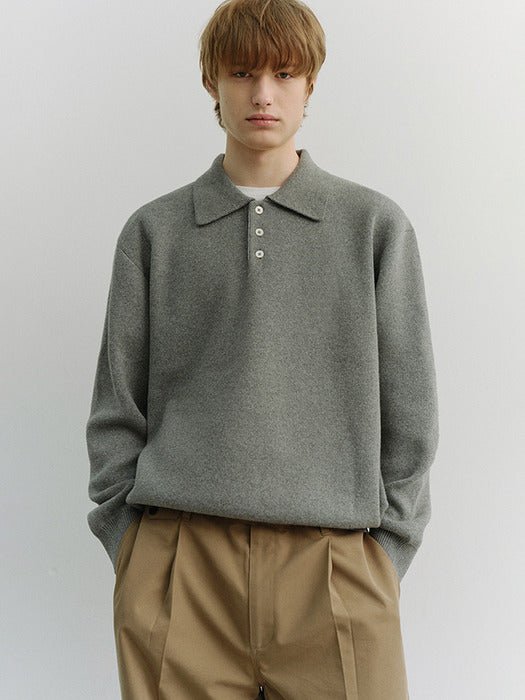 Dunst Unisex Cashmere Collared Sweater Melange Grey