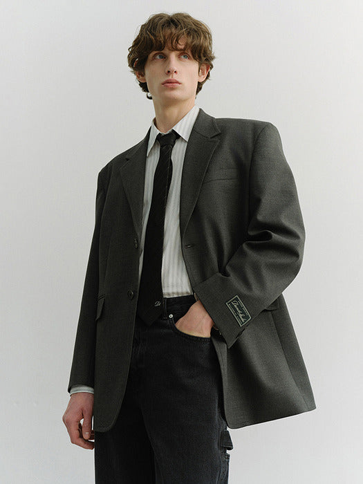 Dunst Unisex Oversized Wool Blazer Melange Grey