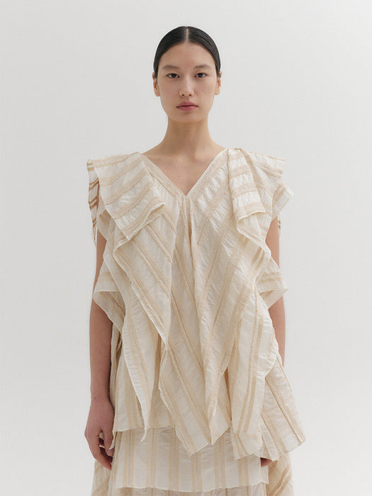 Eenk Drape Wide Collar Top - Beige