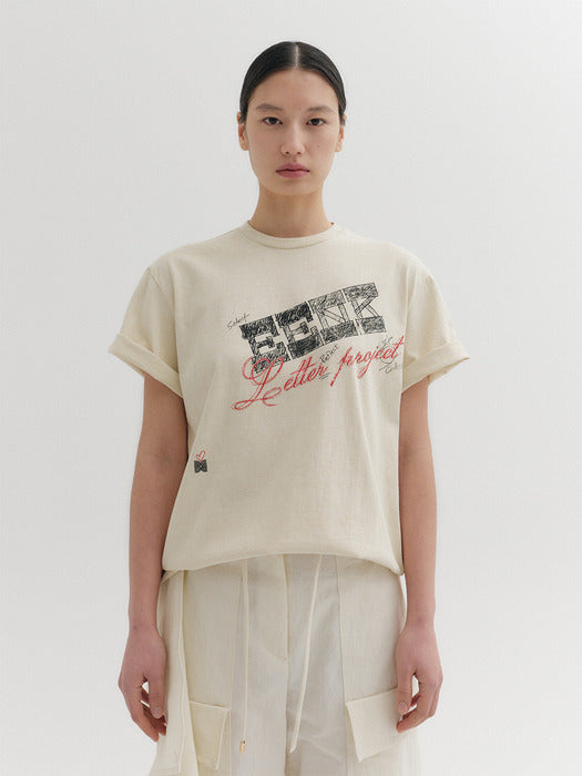 Eenk Ink Logo Short Sleeve T-shirt - Beige