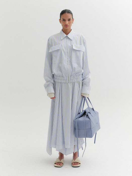 [EENK] Drape Long Skirt - Sky Blue
