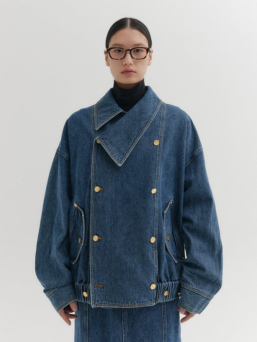 [EENK] Unbalanced Collar Jumper - Denim Blue