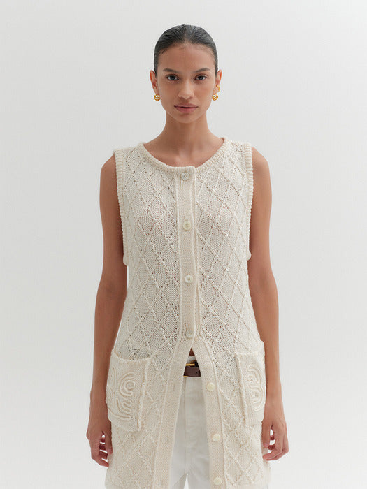 Eenk Textured Long Vest - Ivory