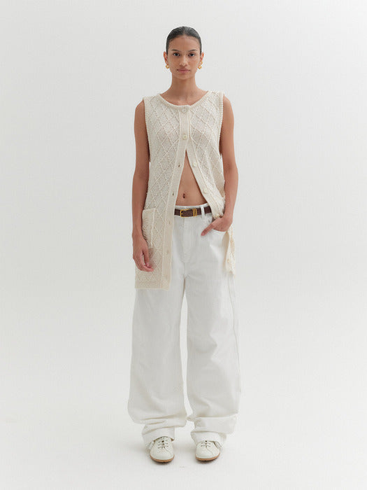 Eenk Textured Long Vest - Ivory
