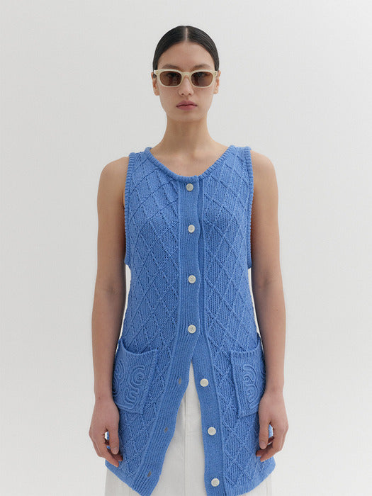 Eenk Textured Long Vest - Sky Blue