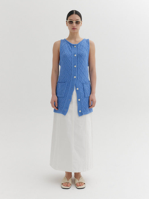 Eenk Textured Long Vest - Sky Blue