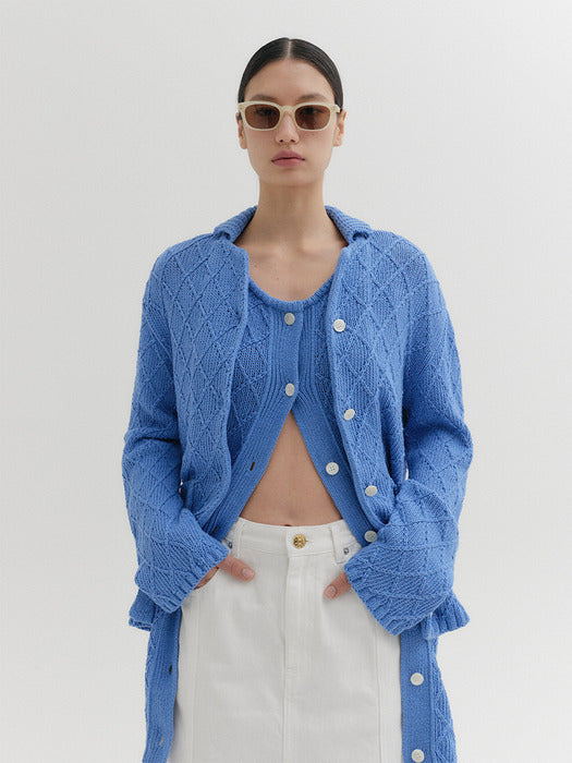 Eenk Textured Knitwear Cardigan - Sky Blue