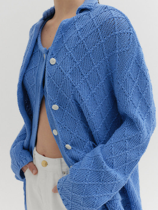 Eenk Textured Knitwear Cardigan - Sky Blue