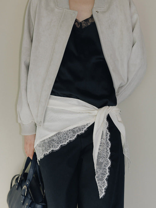 Loeuvre Lace-Trimmed Satin Triangle Scarf