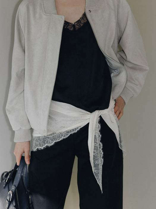 Loeuvre Lace-Trimmed Satin Triangle Scarf