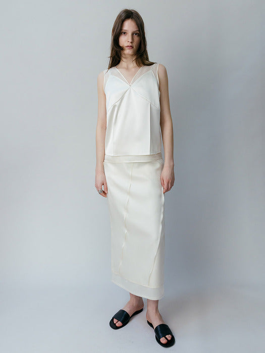 [loeuvre] Satin Organza Layer Skirt SW6SS681-90