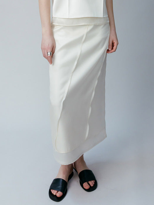 [loeuvre] Satin Organza Layer Skirt SW6SS681-90