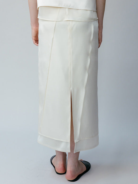 [loeuvre] Satin Organza Layer Skirt SW6SS681-90