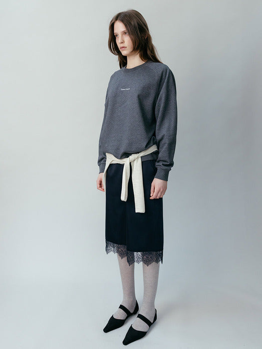 Loeuvre Glossy Lace-Trimmed Midi Skirt