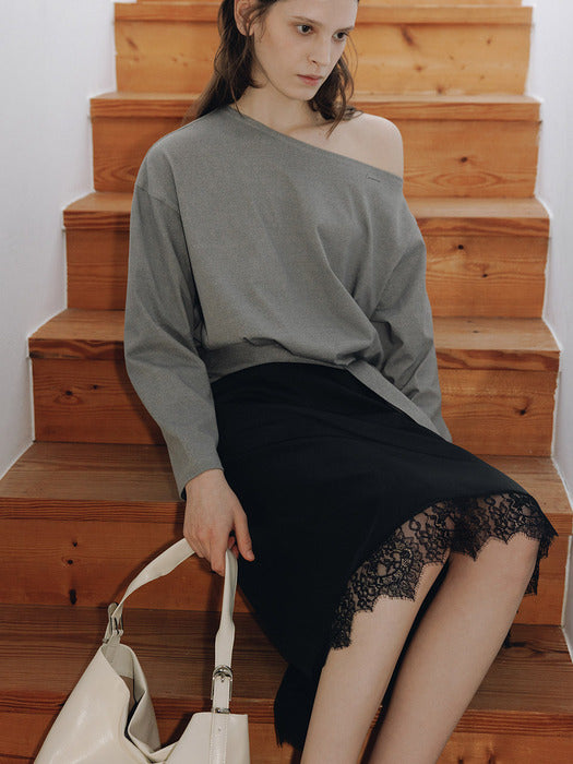 Loeuvre Glossy Lace-Trimmed Midi Skirt