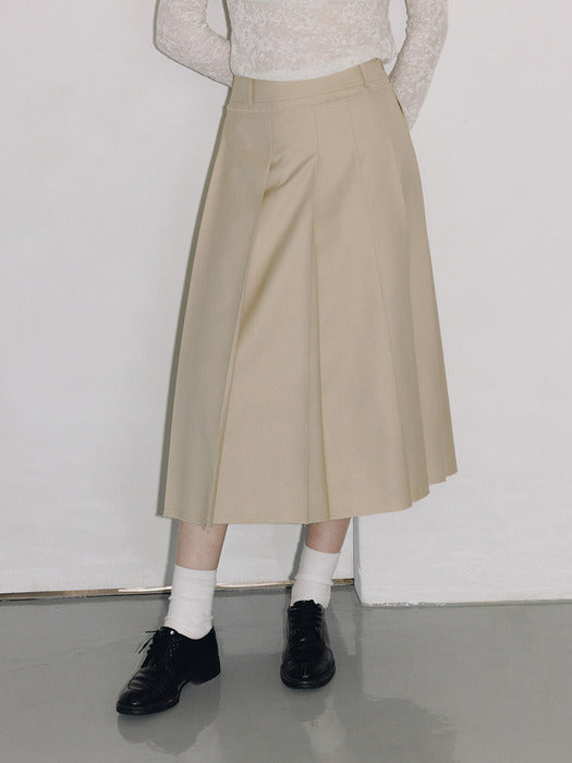 Loeuvre Structured Pleated A-Line Midi Skirt