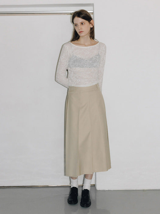 Loeuvre Structured Pleated A-Line Midi Skirt