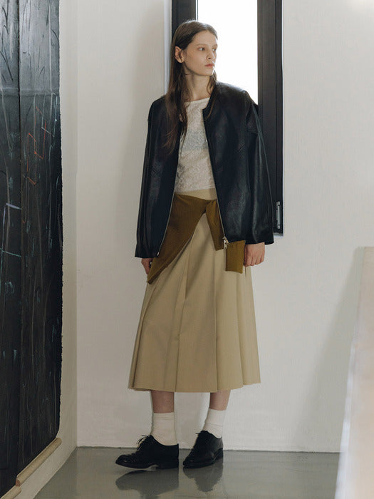 Loeuvre Structured Pleated A-Line Midi Skirt