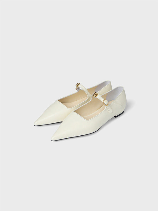 Eenk Pointed Mary Jane Flats - Ivory