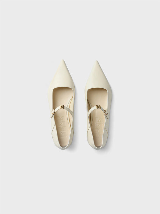 Eenk Pointed Mary Jane Flats - Ivory