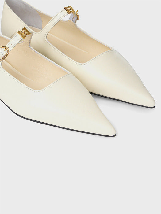 Eenk Pointed Mary Jane Flats - Ivory