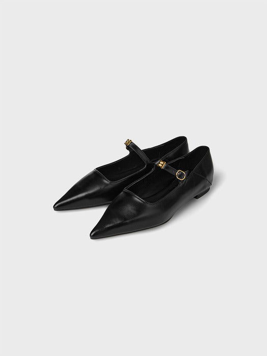 Eenk Pointed Mary Jane Flats - Black