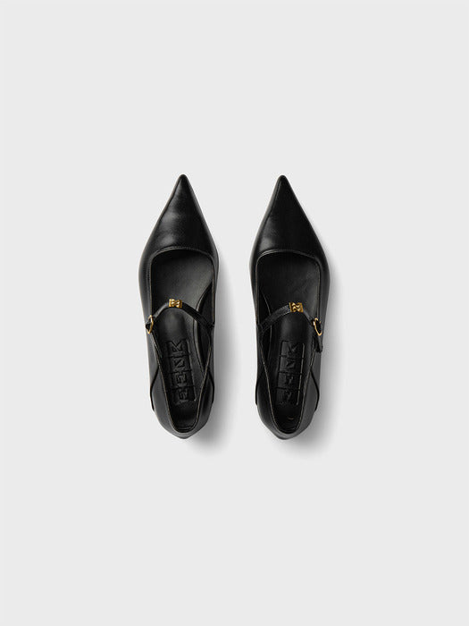 Eenk Pointed Mary Jane Flats - Black