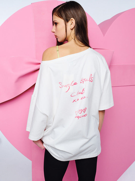 Margesherwood Single Girls Club Offshoulder T-Shirt white