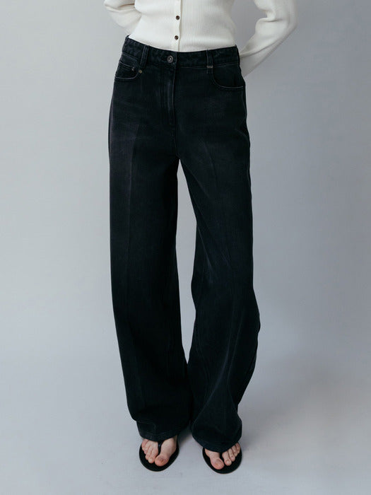 Loeuvre Hem Line Snap Barrel Denim Pants