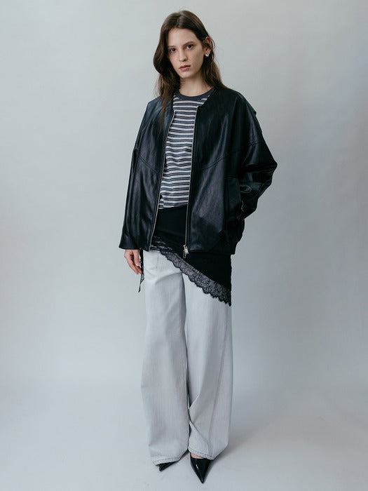 Loeuvre Irregular Tucked Stripe Half-Sleeve T-Shirt