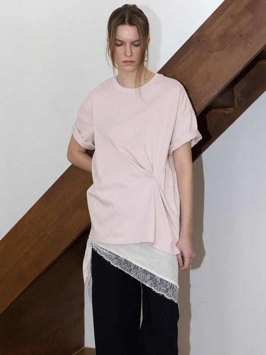 Loeuvre Irregular Tucked Half-Sleeve T-shirt