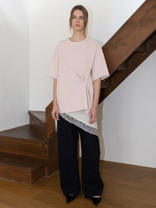 Loeuvre Irregular Tucked Half-Sleeve T-shirt