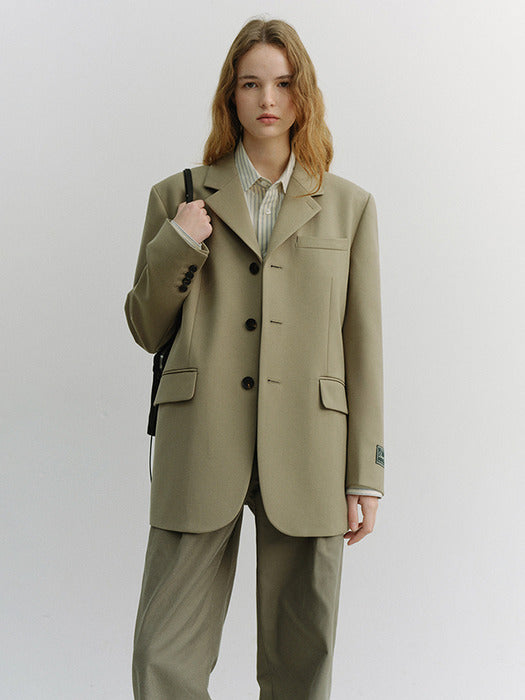 [dunst] UNISEX 3 BUTTON WOOL BLAZER KHAKI BEIGE_UDJA6A103I3