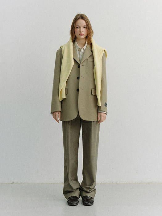 [dunst] UNISEX 3 BUTTON WOOL BLAZER KHAKI BEIGE_UDJA6A103I3