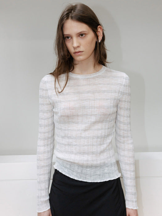 Loeuvre Sheer Stripe Slim Knit Pullover