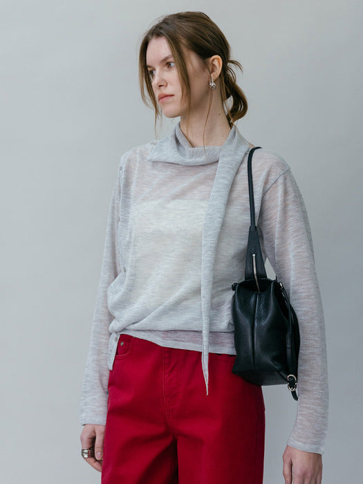 Loeuvre Sheer Drape Tie Knit Top