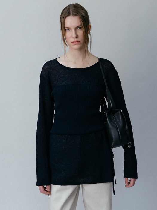 Loeuvre Linen Cover-up Pullover + Bustier Knit Top