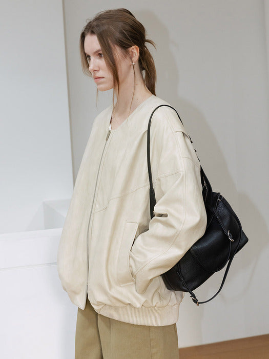 Loeuvre V-neck Faux Leather Blouson Jacket