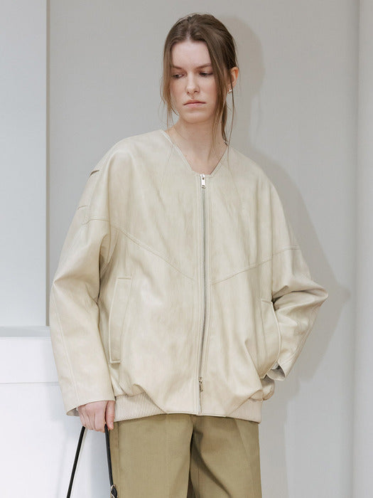 Loeuvre V-neck Faux Leather Blouson Jacket