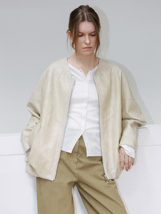 Loeuvre V-neck Faux Leather Blouson Jacket