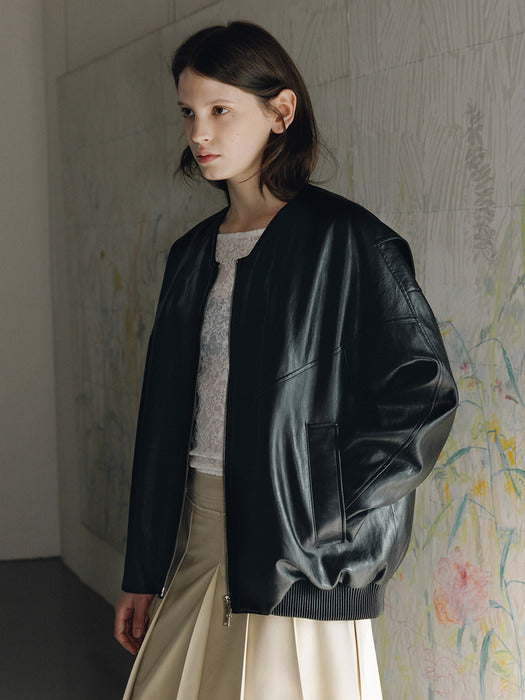 Loeuvre V-neck Faux Leather Blouson Jacket