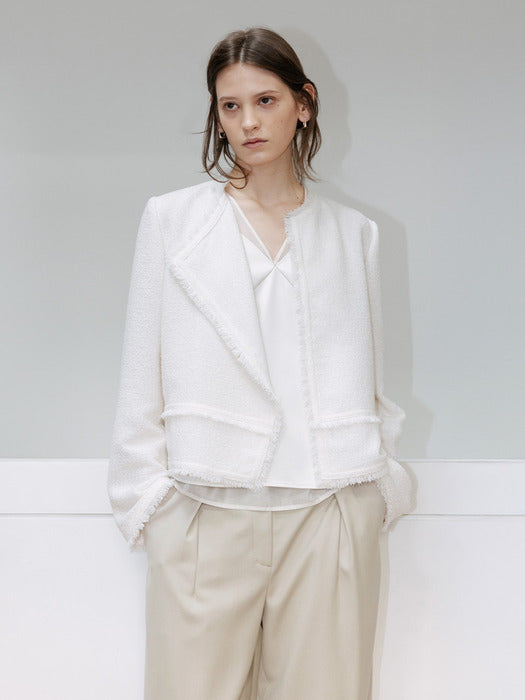 Loeuvre Fringed Short Tweed Jacket