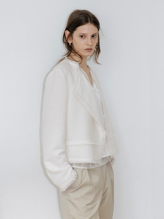 Loeuvre Fringed Short Tweed Jacket