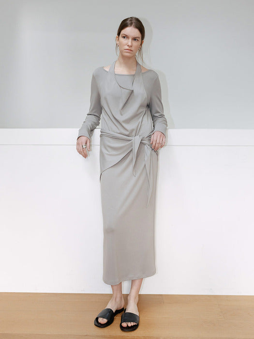 loeuvre Cowl Layered Jersey Dress in assorted colors, perfect for spring outings.